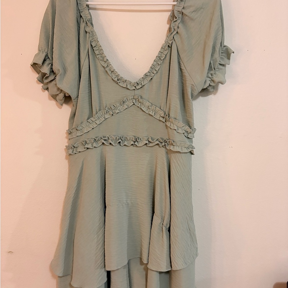 Streetwear Society Sage Green Ruffle V-Neck romper
